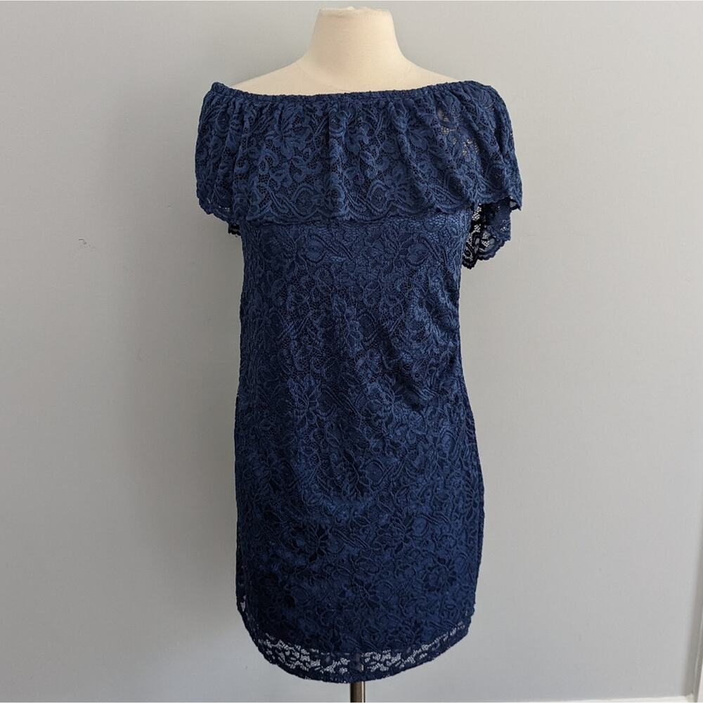 NEW Pinkblush Maternity Blue Lace Off Shoulder Dress MediumEaster